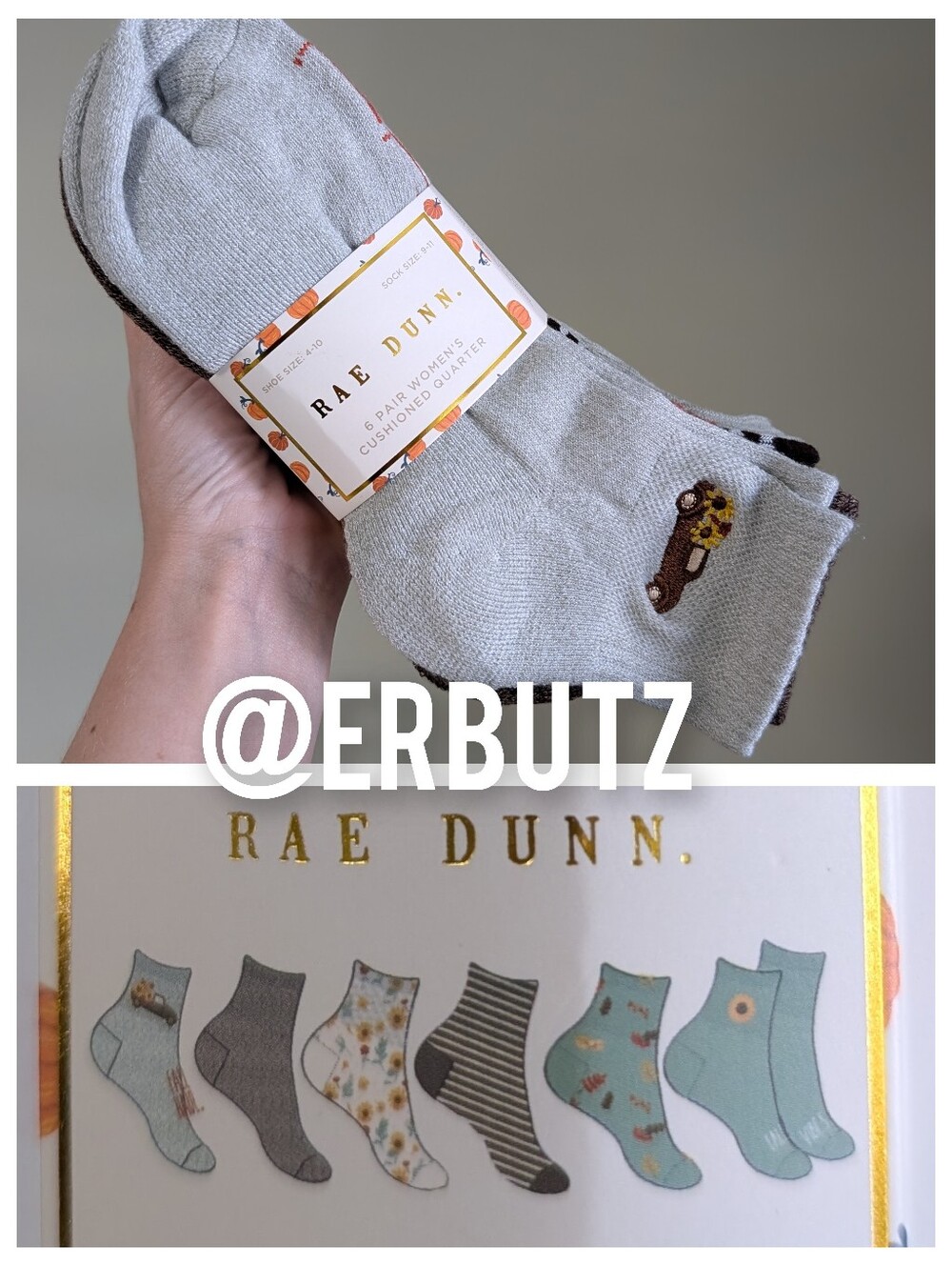 Rae Dunn 6pk Cozy Fall Cushioned Quarter Socks w/Farmhouse Style Embroidery 🛻🌻